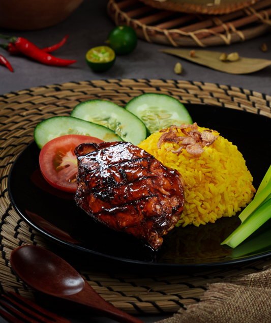 Indonesian Herb-Grilled Chicken with Golden Turmeric Rice